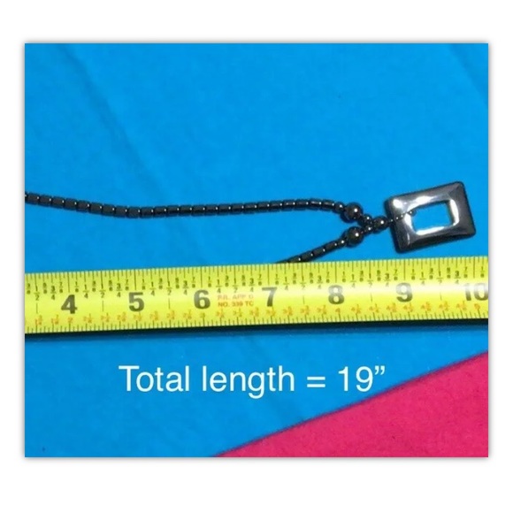 Black Hematite Necklace w/ Rectangle Pendant - Picture 4 of 10